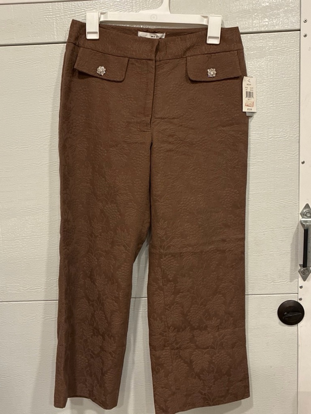 Women's Brown Wide-Leg Textured floral pattern pants